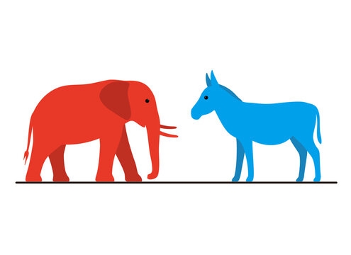Democrat Donkey and Republican Elephant flat vector illustration