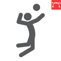 Volleyball sport glyph icon, sport and play, man playing voleyball vector icon, vector graphics, editable stroke solid sign, eps 10.