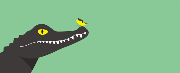 Fototapeta premium The butterfly stands on the crocodile's nose, vector illustration