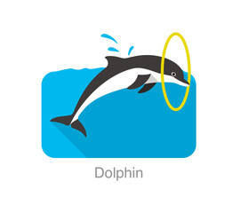 Dolphin jumping outside the water through the circle, vector illustration