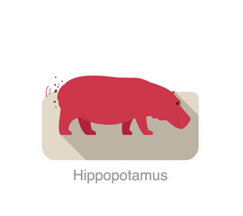 Hippo defecation and walking, vector illustration