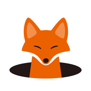 Cute fox come out the hole, watching vector illustration