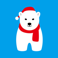 Portrait of polar bear, wearing Christmas cap, like Santa Claus, cool style