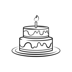 Birthday cake line art illustration icon design template vector