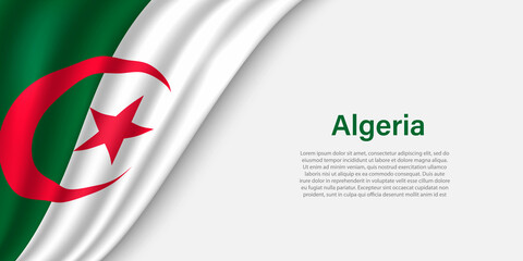 Wave flag of Algeria on white background. - obrazy, fototapety, plakaty