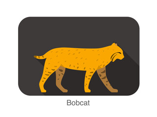 Big bobcat walking side flat 3D icon design