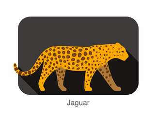 Jaguar cat walking side flat 3D icon design