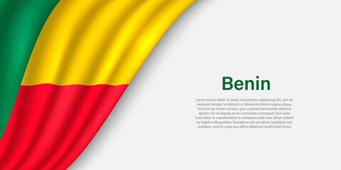 Wave flag of  Benin on white background.