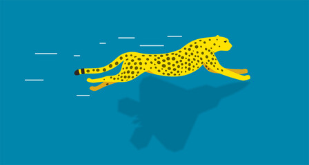 Cheetah running with shadow of fighter plane