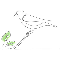 Continuous one line drawing bird perched on tree trunk. Vector illustration. 