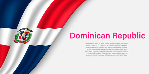 Wave flag of Dominican Republic on white background. - obrazy, fototapety, plakaty