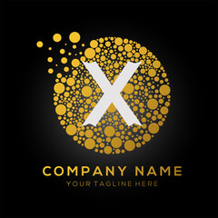 Obraz premium Golden Dots X letter logo design. X white color logo with black background.