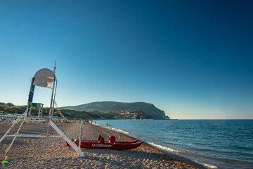 Lifeguard equipment in the beach of Numana, Ancona