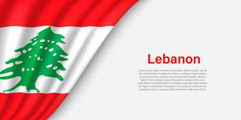 Wave flag of Lebanon on white background.