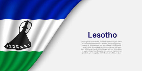 Wave flag of Lesotho on white background. - obrazy, fototapety, plakaty
