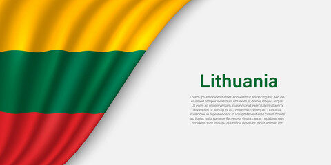 Obraz premium Wave flag of Lithuania on white background.