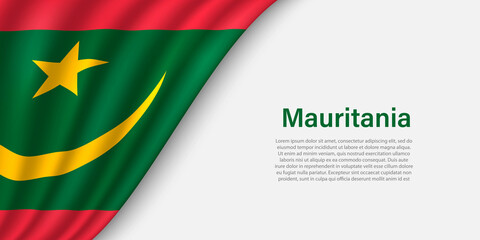 Wave flag of Mauritania on white background.