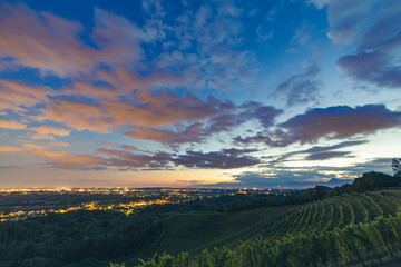 Naklejka na ściany i meble Colorful sunset in the vineyards of Savorgnano del Torre