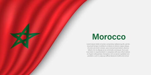 Wave flag of Morocco on white background. - obrazy, fototapety, plakaty