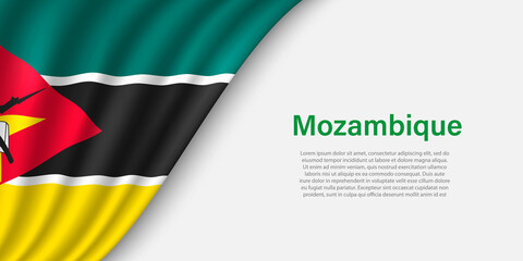 Wave flag of  Mozambique on white background.