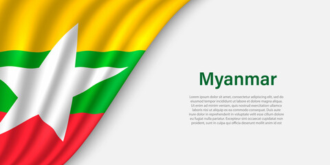 Wave flag of Myanmar on white background.