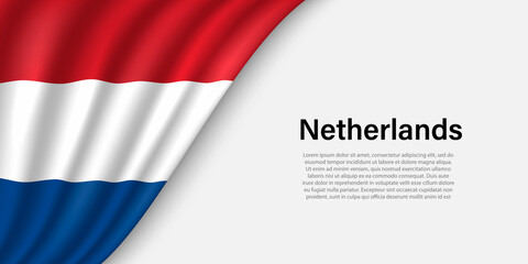 Wave flag of  Netherlands on white background.