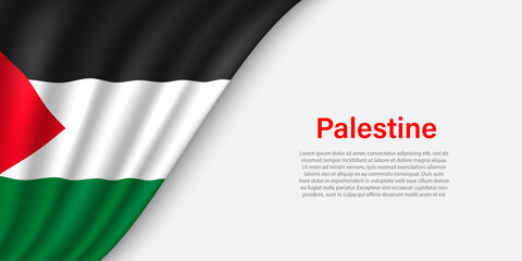 Wave flag of Palestine on white background.