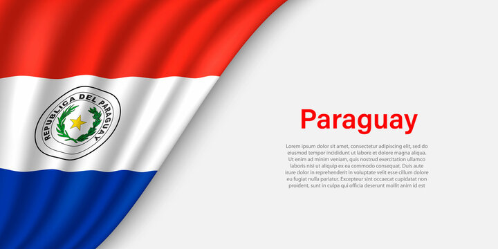Wave flag of Paraguay on white background.