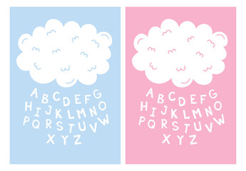 Set of educational posters for kids room. Alphabet on a blue and pink background for kids