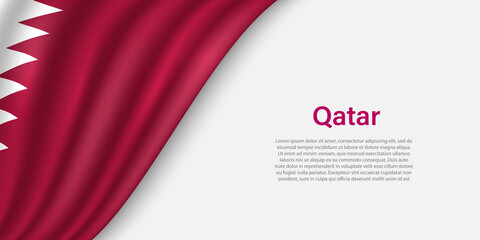 Wave flag ofQatar on white background.