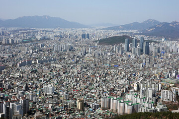 Fototapeta na wymiar Panoramic view from mountain to the capital of Korea, Seoul