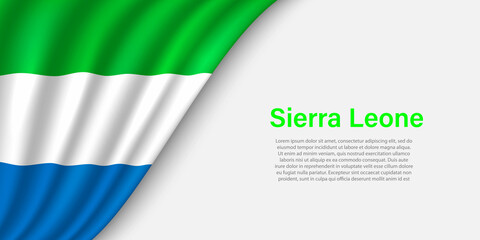 Wave flag of Sierra Leone on white background.