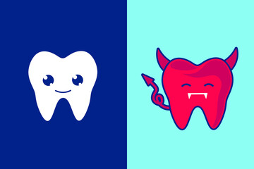 Teeth tooth cute character emotion emoticon logo design vector.