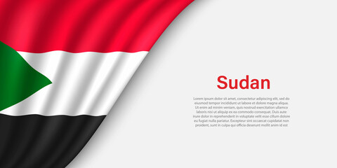 Wave flag of Sudan on white background.