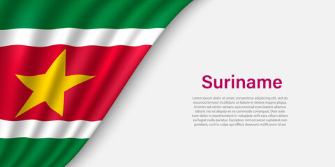 Wave flag of  Suriname on white background.