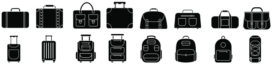 Travel icon vector set. luggage illustration sign collection. bag symbol. suitcase logo. backpack mark.