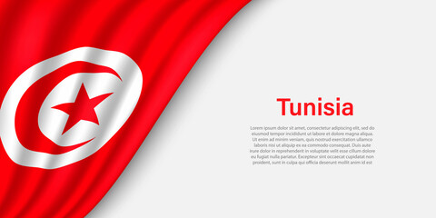 Obraz premium Wave flag of Tunisia on white background.