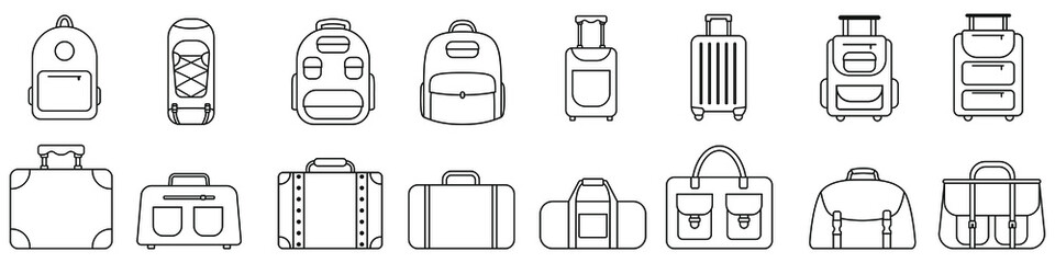Travel icon vector set. luggage illustration sign collection. bag symbol. suitcase logo. backpack mark.