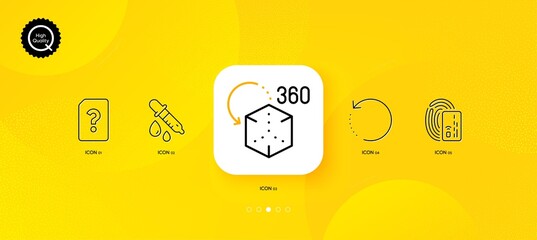Fototapeta na wymiar Card, Augmented reality and Recovery data minimal line icons. Yellow abstract background. Unknown file, Chemistry pipette icons. For web, application, printing. Vector