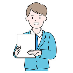 書類を持って説明する若い男性コンサルタント　頼れる　プロ　イラスト素材