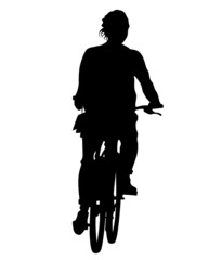 Young athlete on a bike for extreme stunts. Isolated silhouette on a white background - 497854858