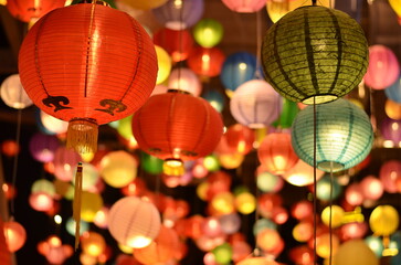 Fototapeta premium Chinese lanterns during new year festival,Chinese new year lanterns in chinatown, firecracker celebration,for background
