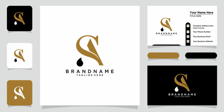 Alphabet AS or SA illustration monogram vector logo template with business card design 