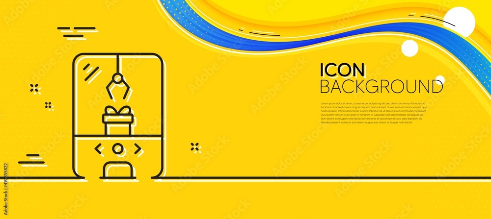 Canvas Prints crane claw machine line icon. abstract yellow background. amusement park sign. carousels symbol. min