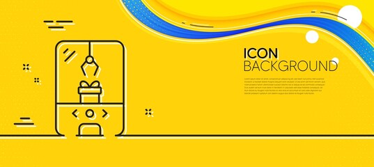 Crane claw machine line icon. Abstract yellow background. Amusement park sign. Carousels symbol. Minimal crane claw machine line icon. Wave banner concept. Vector - obrazy, fototapety, plakaty
