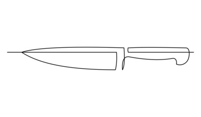 Continuous single one line drawing of sharp knife weapon utensil vector illustration - obrazy, fototapety, plakaty