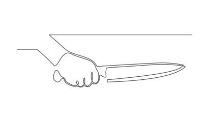 Continuous single one line drawing of hand holding knife tool weapon utensil vector illustration