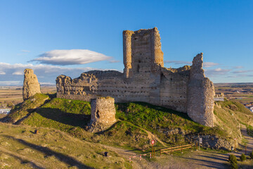 Ruins of the Castle of Fuentidue&ntilde;a de Tajo seen from a drone