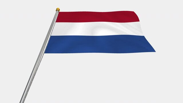 An alpha channel loop video with the the Netherlands flag fluttering in the wind and a transparent background.
