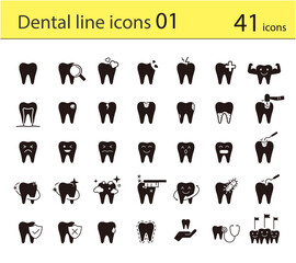 Dental clinic and dental care element line icons